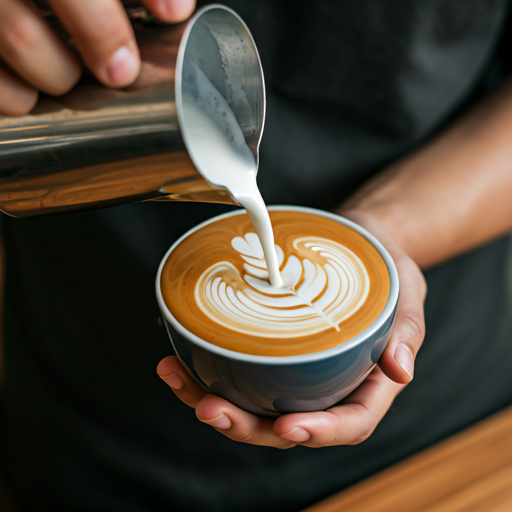 Barista pouring latte art at Wadida Café