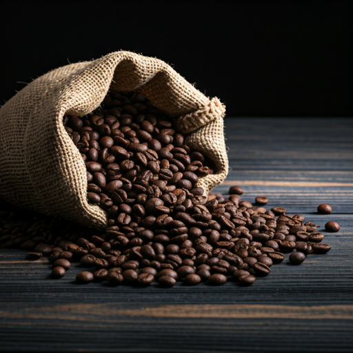 Coffee beans spilling out of a burlap sack