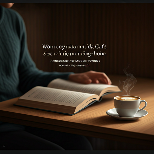 Customer reading a book with steaming coffee